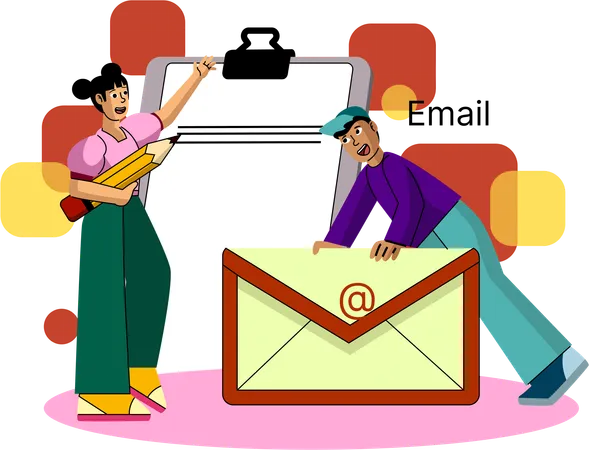 Two people interacting over email  Illustration