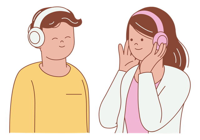 Two People Listening to Music  Illustration