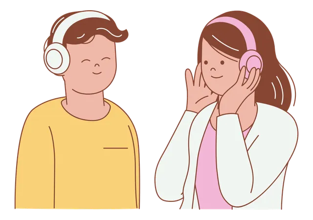 Two People Listening to Music  Illustration