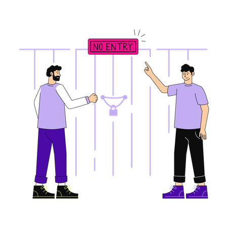 Two people looking at no entry  Illustration