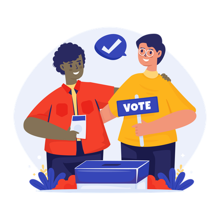 異なる民族の2人が選挙投票日に参加  イラスト