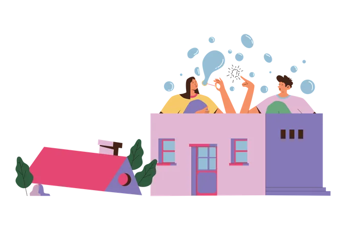 Two Person Who Make A Soap Bubble Illustration Shows People Abiding By The Stay At Home Orders In Creative And Relatable Ways Illustration