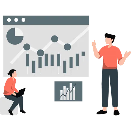 Two people talking about analytic graph  Illustration