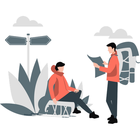 Two people talking about rest of way  Illustration