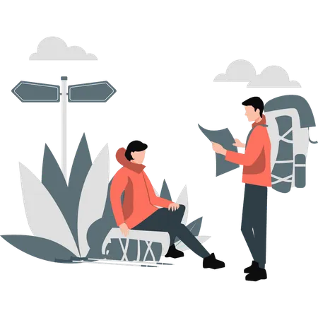 Two people talking about rest of way  Illustration