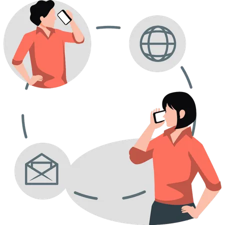 Two people using worldwide communication  Illustration