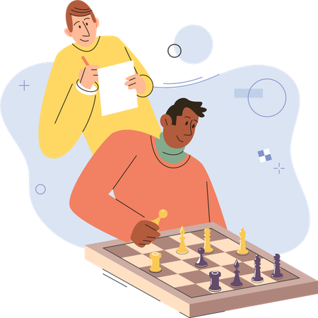 Two players man playing strategic game chess together  Illustration