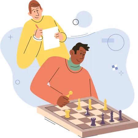 Two players man playing strategic game chess together  Illustration