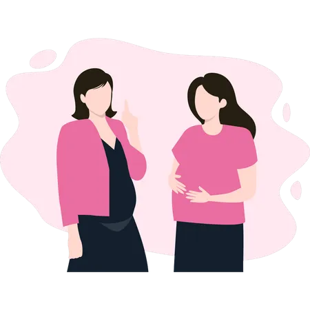 Two pregnant ladies talking to each other  Illustration