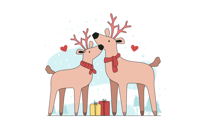 Two Reindeer On Christmas Day  Illustration