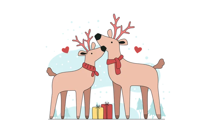 Two Reindeer On Christmas Day  Illustration