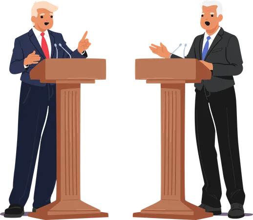 Two Senior Male Politician Passionately Discuss Issues During Debate  Illustration