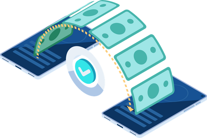 Two Smartphones Sending and Receiving Money  Illustration