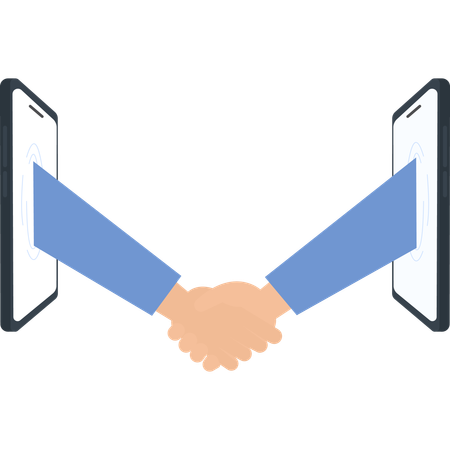Two Smartphones with Arms Reaching Out to Form a Handshake White Background  Illustration