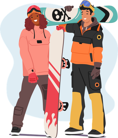Two Snowboarders Strike Dynamic Pose  Illustration