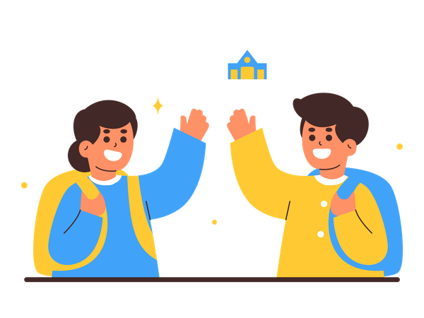 Two Students Celebrating a Successful School Day  Illustration