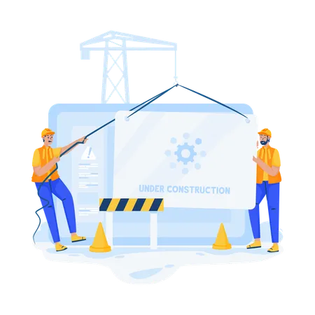 Illustration Of Two Technicians Building A Website Illustration