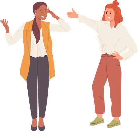 Two tired woman shouting and fight gesturing with bad emotions  Illustration