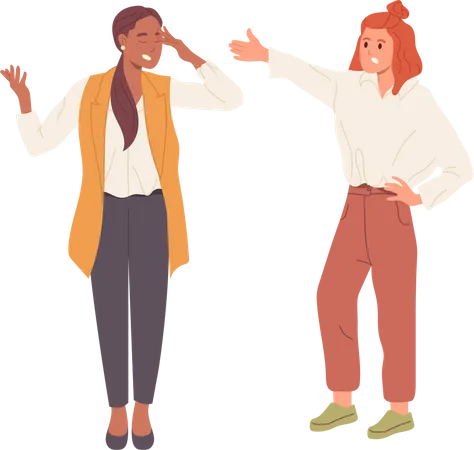 Two tired woman shouting and fight gesturing with bad emotions  Illustration