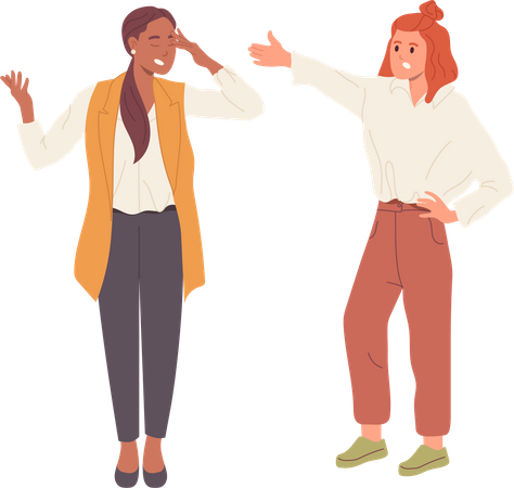 Two tired woman shouting and fight gesturing with bad emotions  Illustration