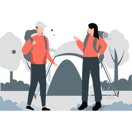 Two tourists come for camping  Illustration