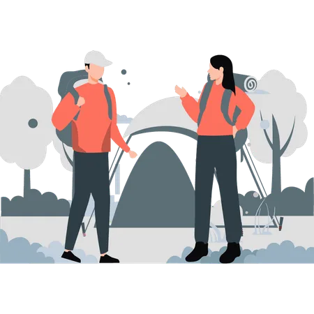 Two tourists come for camping  Illustration