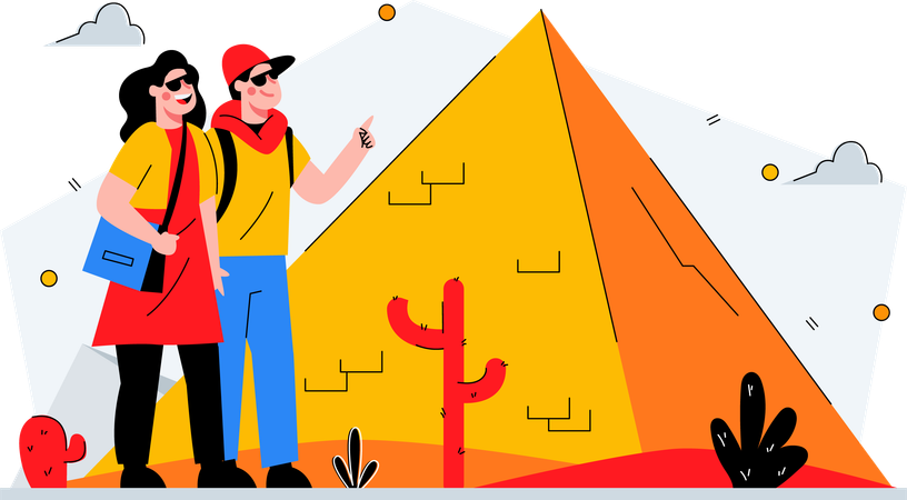 Two travelers vacation to pyramids  Illustration