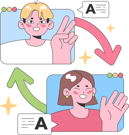 Two virtual team members demonstrate real-time digital interaction  일러스트레이션