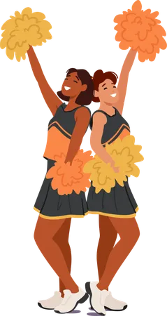 Two Vivacious Cheerleader Girls In Vibrant Uniforms Radiate Energy With Sparkling Smiles Their Synchronized Moves And Pompoms Create An Electrifying Atmosphere Igniting Team Spirit And Enthusiasm Illustration