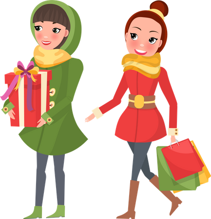 Two Woman buy shopping products  Illustration
