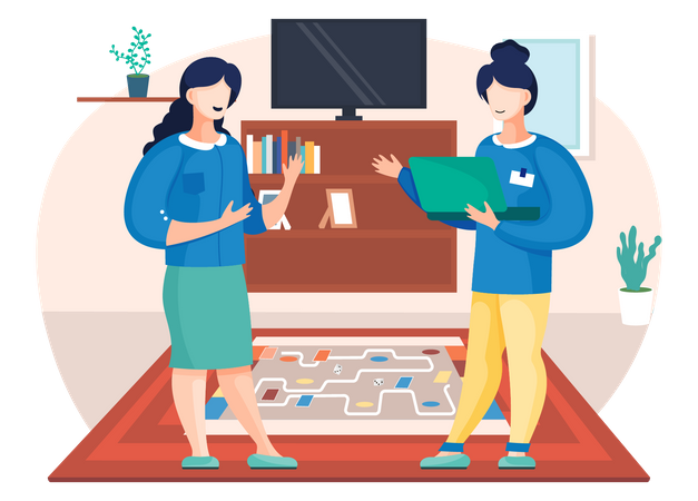 Two woman have great time at home Illustration