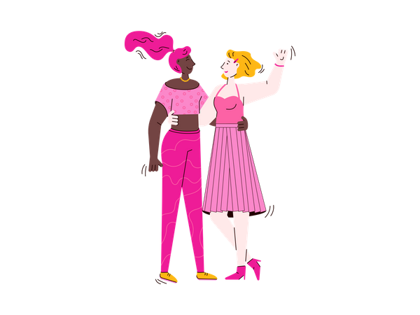 Two woman standing together  Illustration