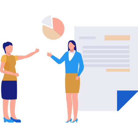 Two woman talking about business layout  Illustration