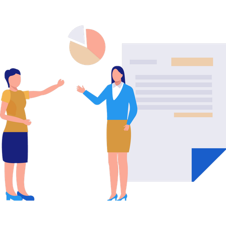 Two woman talking about business layout  Illustration