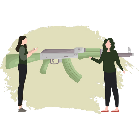Two Woman Talking About Gun Illustration