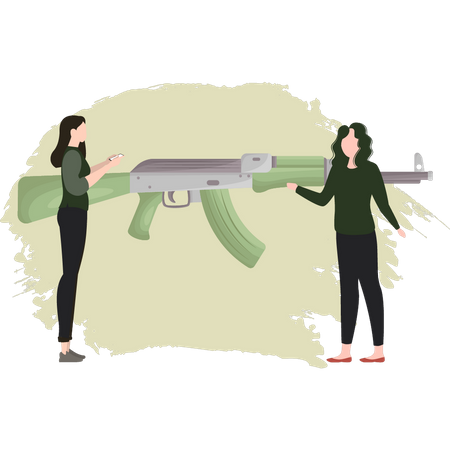 Two Woman Talking About Gun  Illustration