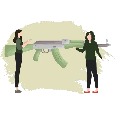 Two Woman Talking About Gun  Illustration