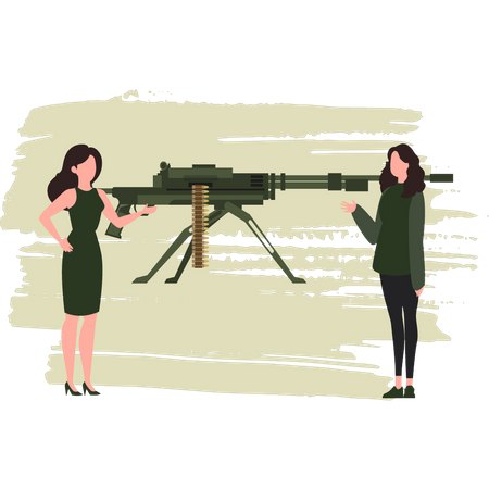 Two Woman Talking About Machine Guns Illustration