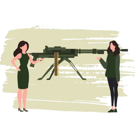 Two Woman Talking About Machine Guns Illustration