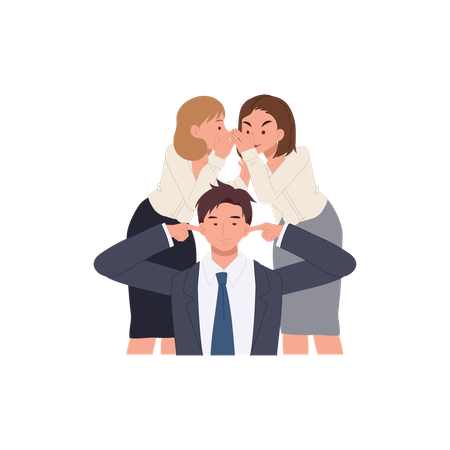 Two women and man covering ears portraying coworker conflict  Illustration