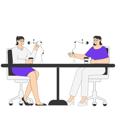 Two Women Chatting on a Podcast  Illustration