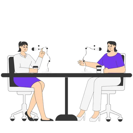 Two Women Chatting on a Podcast  Illustration