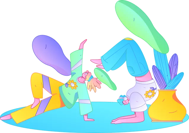 Two Women doing yoga exercise  Illustration