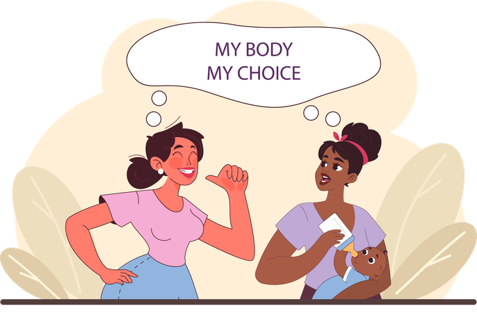 Two women emphasize personal choice one voices her rights  イラスト