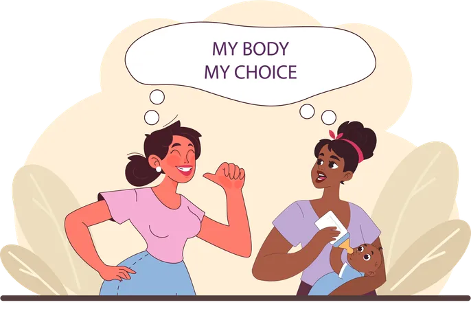 Two women emphasize personal choice one voices her rights  イラスト