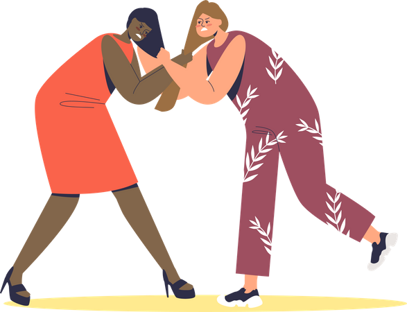 Two women fighting and pulling hair Illustration