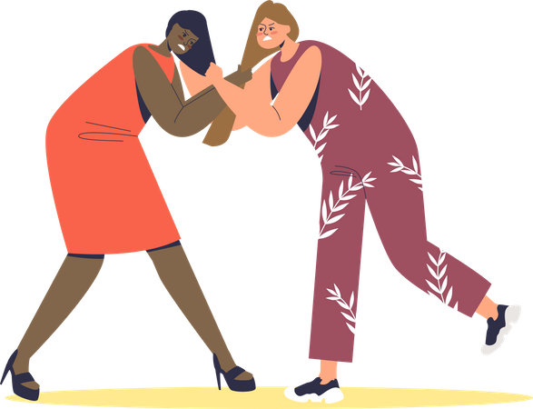 Two women fighting and pulling hair  Illustration