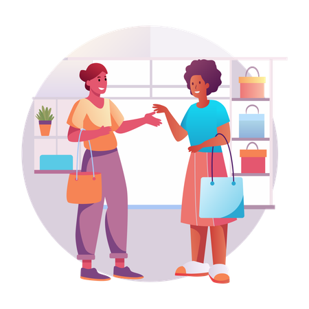 Two women gossiping while shopping  Illustration