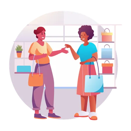 Two women gossiping while shopping  Illustration