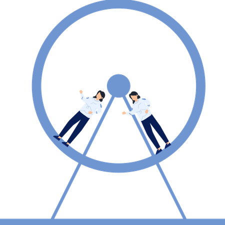 Two Women in a Blue Wheel  Illustration